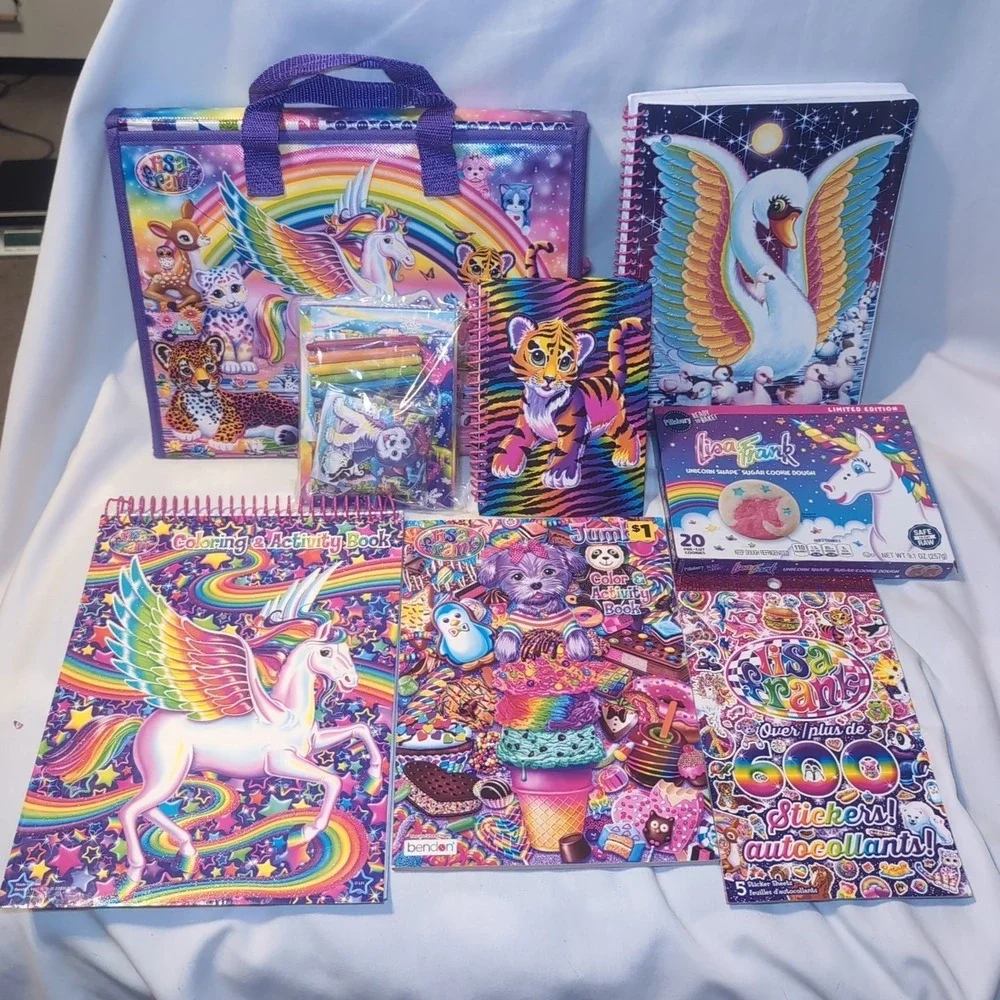 LISA FRANK LOT: TRIFOLD PORTFOLIO SCHOOL BINDER Journal Stickers Notebook Puzzle